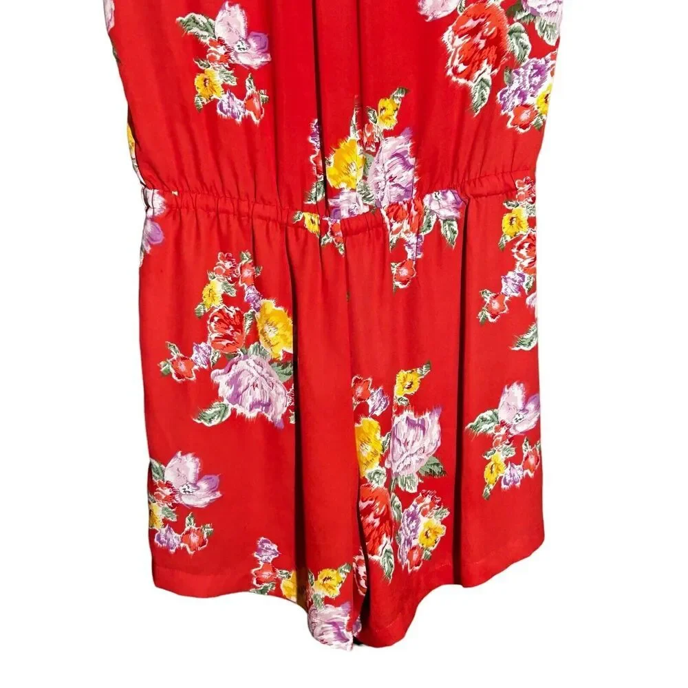 DALIA Women’s Floral Romper Dress Shorts Sleeveless V-Neck Coral Orange Size 2